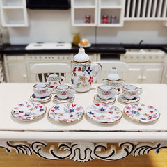 1:12 Scale Chinese Ceramic Tea Set with Floral Pattern for Dollhouse