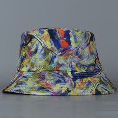 Tie Dye Reversible Bucket Hat Yellow & Vintage Oil Painting Print Fisherman Cap