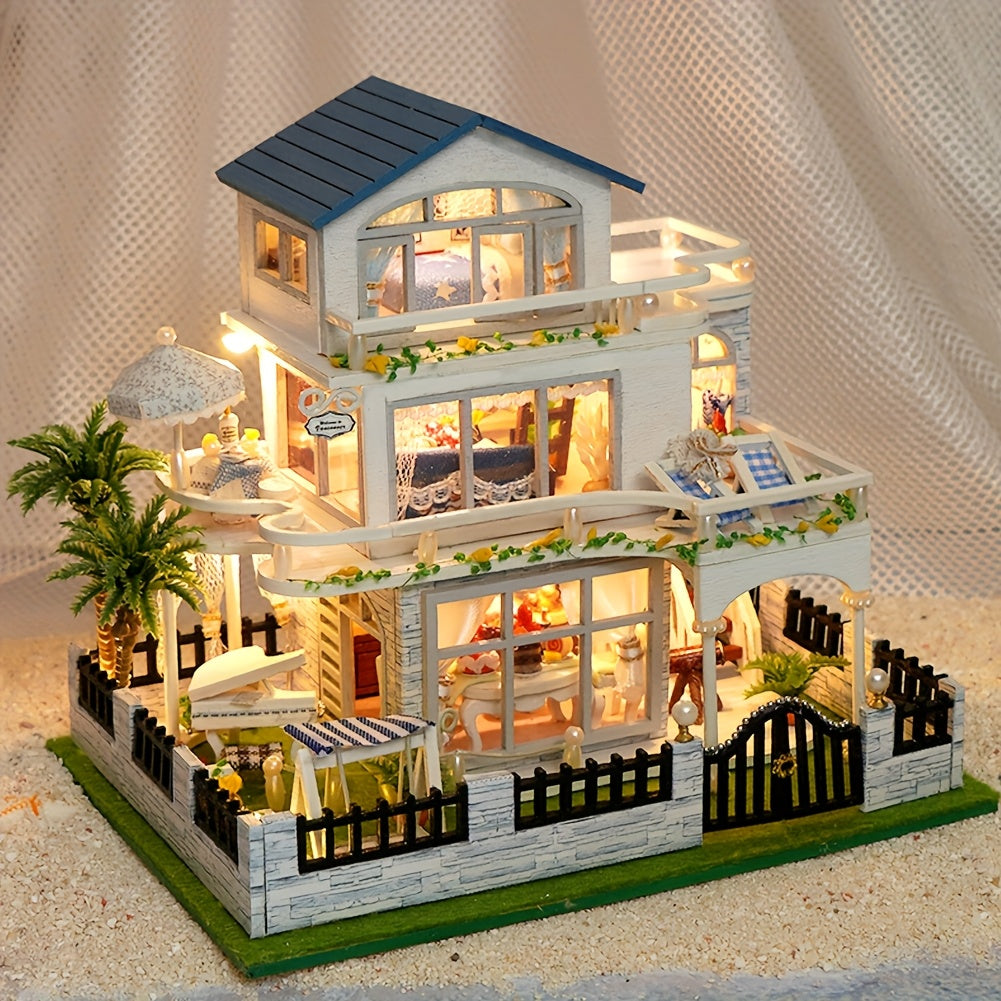 DIY Wooden Dollhouse Kit 3D Puzzle Assembled House Home Decor