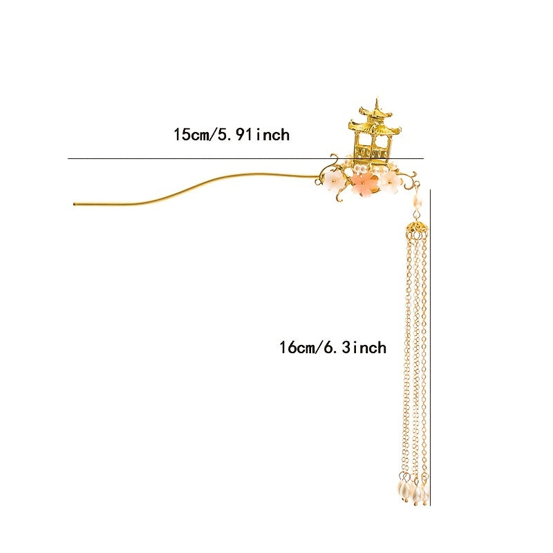 Hanfu Dress Hairpins Clips Faux Pearl Tassel Hair Pin Headpieces