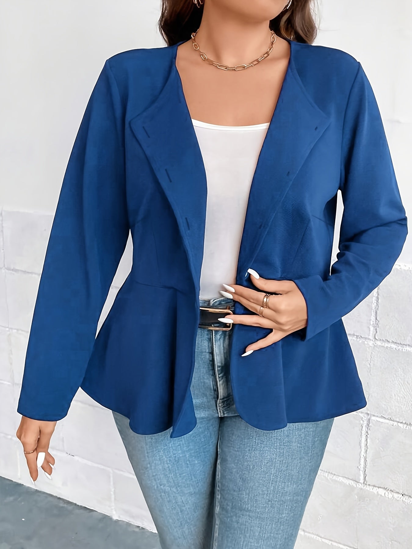  Solid Long Sleeve Open Front Blazer