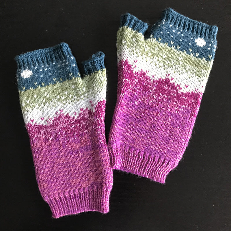 Gradient Knit Gloves Moon Jacquard Half Finger Warm Gloves For Women