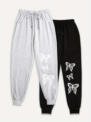 2 Pack Plus Size Butterfly Print Sports Pants Set