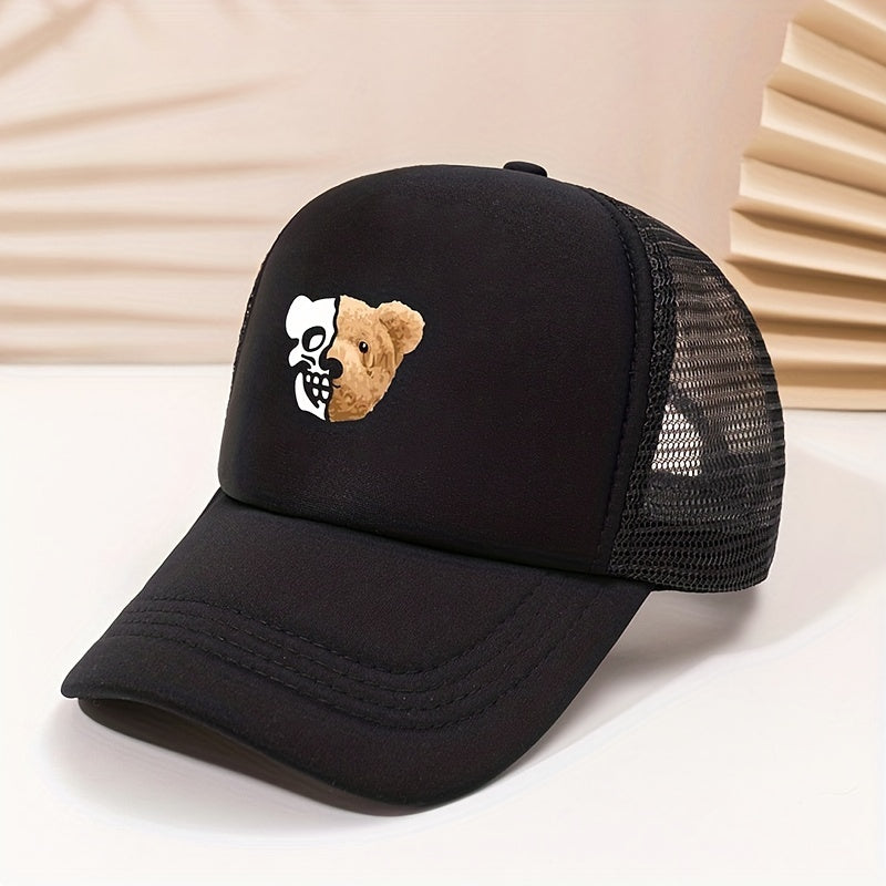Skull Bear Trucker Hat Hip Hop Mesh Dad Cap For Women