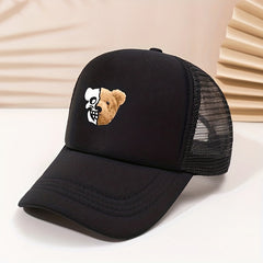 Skull Bear Trucker Hat Hip Hop Mesh Dad Cap For Women