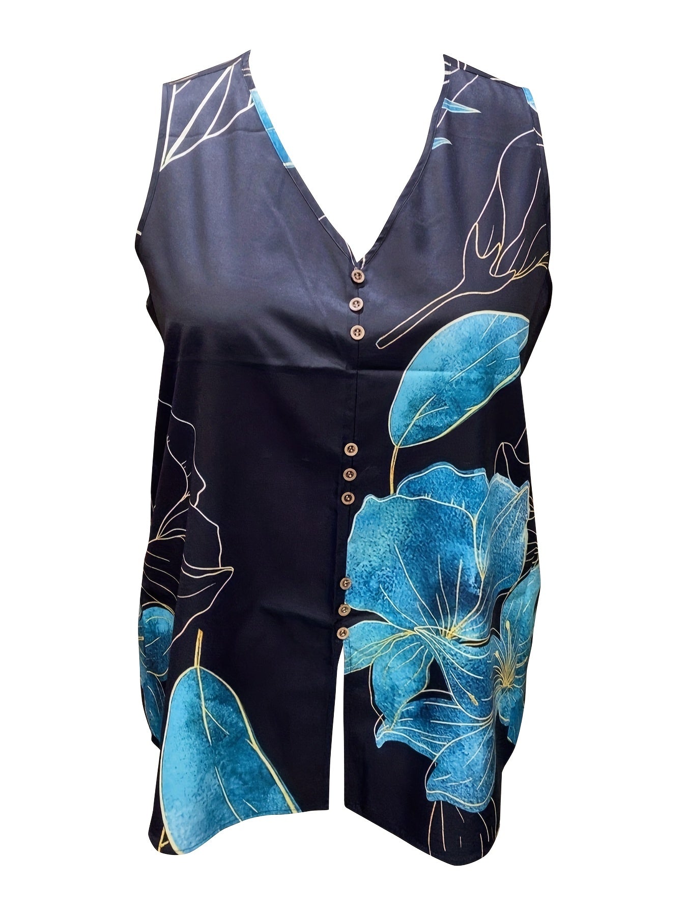 Women's Plus Floral Print V Neck Tank Top & Pants Set