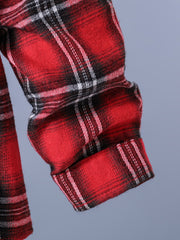 Boys Plaid Hooded Shirts Long Sleeve Button Hoodie Tops Spring Fall Outwear