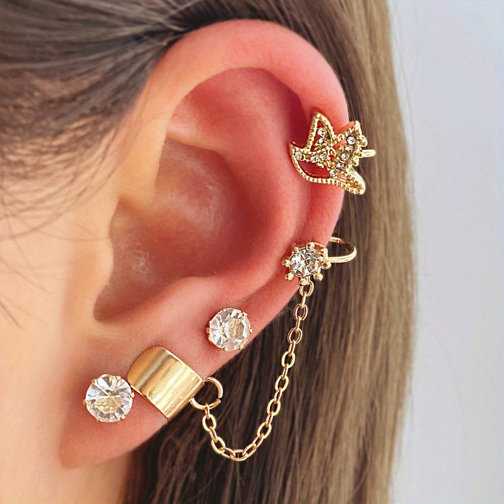 4 Pcs Chain Faux Diamond Butterfly Ear Studs
