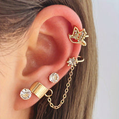 4 Pcs Chain Faux Diamond Butterfly Ear Studs
