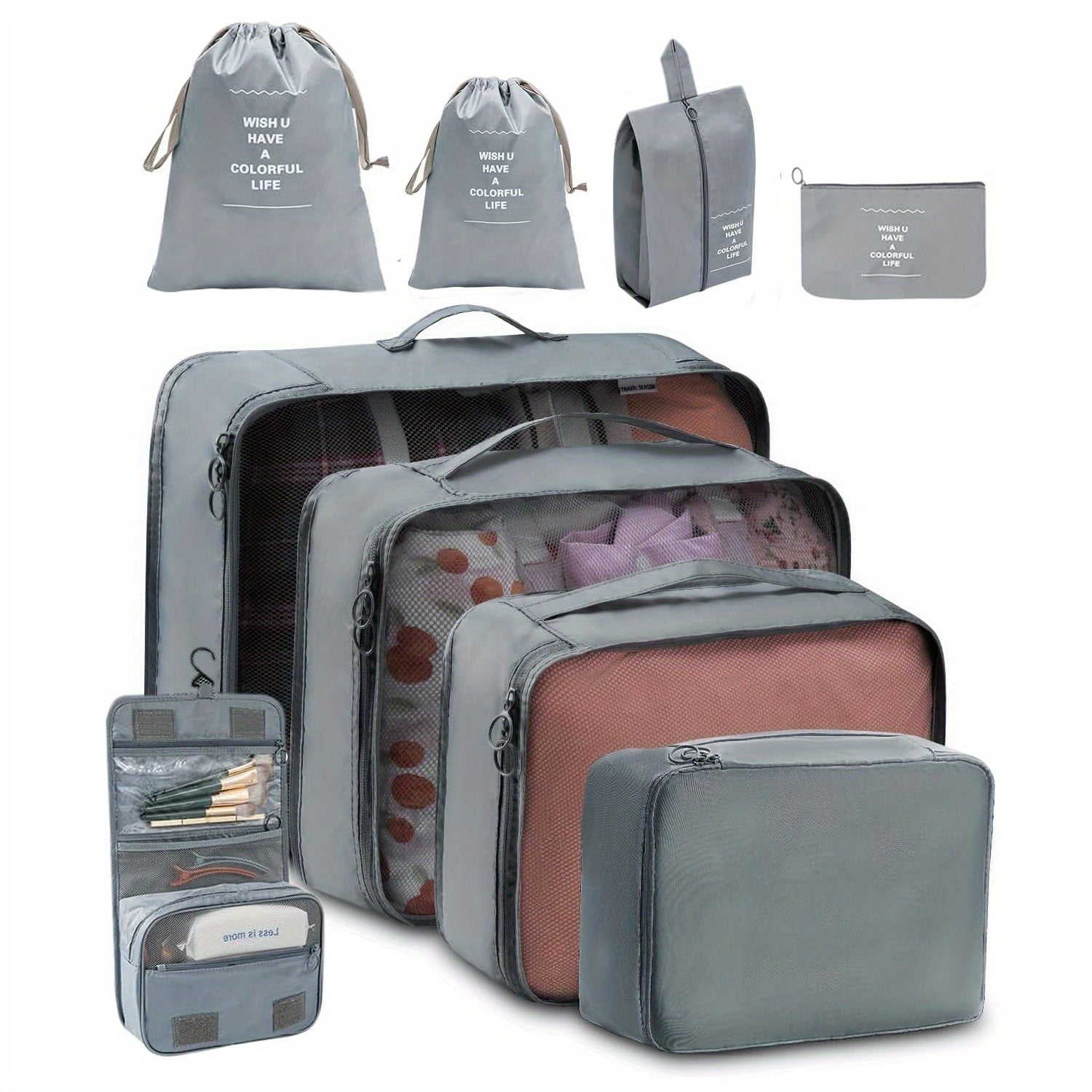 9 Pcs Travel Packing Cubes Lightweight Luggage Organizers