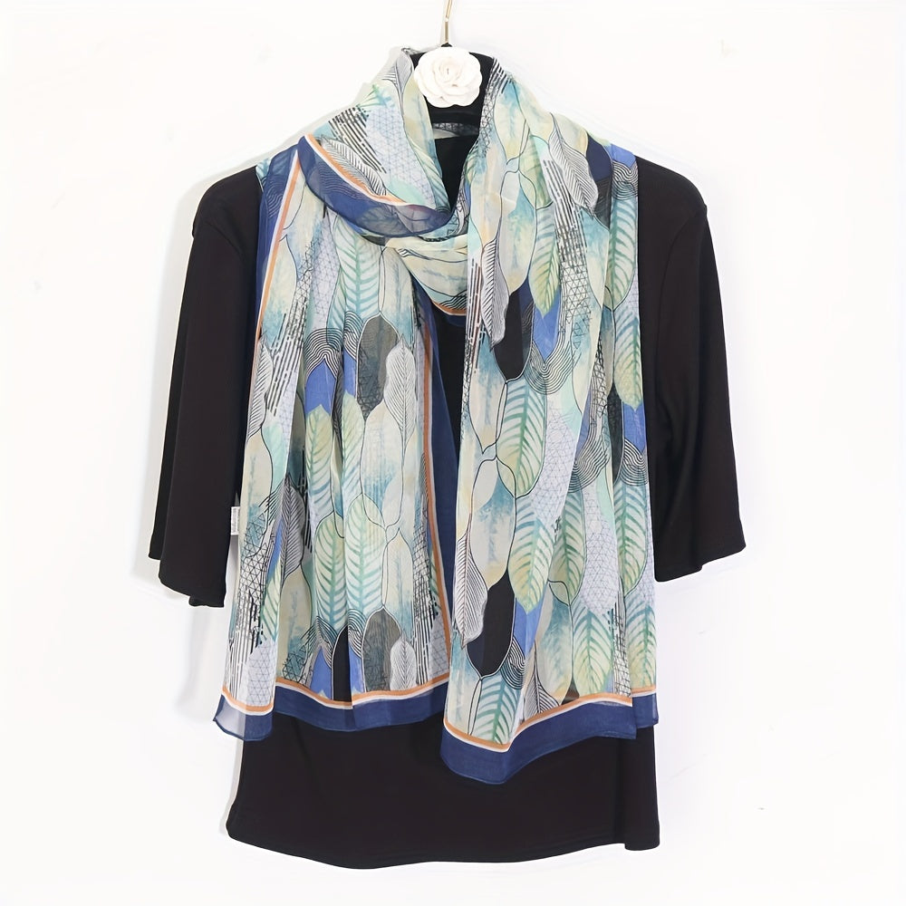 Leaf Printed Lightweight Silky Scarf Sheer Sunscreen Wrap