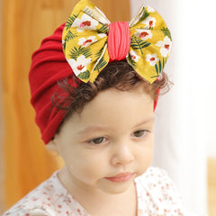 Newborn Infant Flowers Graphic Bow Decor Turban Hat Cap