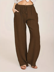  Solid Wide Leg Pants With Pockets