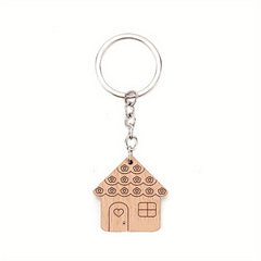 Cartoon Home Keychain Wooden Key Ring Purse Bag Backpack Car Key Charm Gift