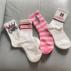 7 Pairs Letter & Striped Print Socks Women's Stockings