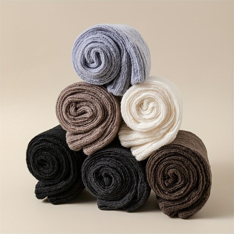 Solid Rib Knit Leg Warmers All-match Knee High Socks Women's Stockings