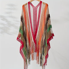 Rainbow Striped Hollowed Out Sunscreen Cardigan Cape
