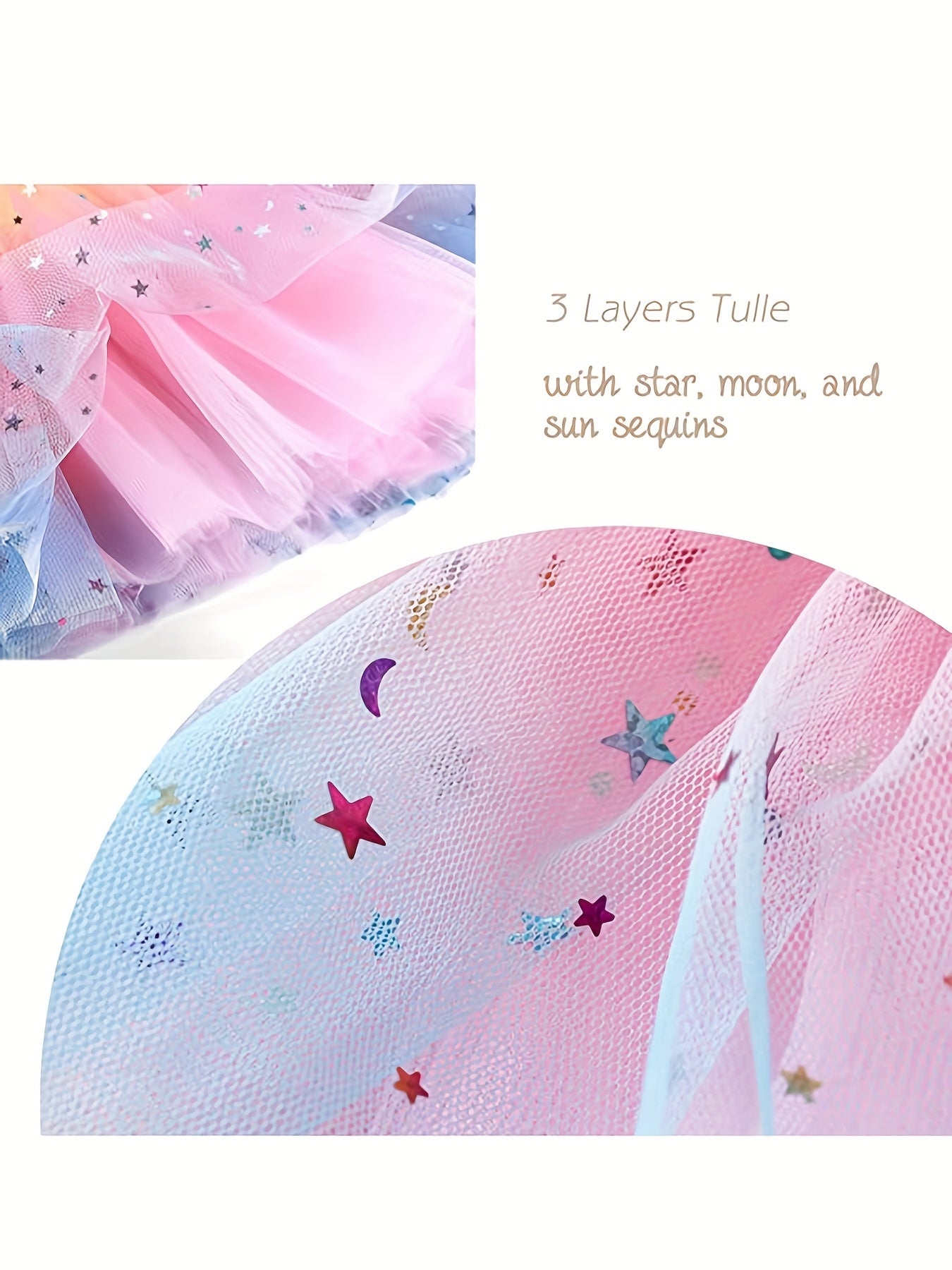 Girls Colorful Star & Dot Sequin Mesh Dancing Skirts For Kids Party