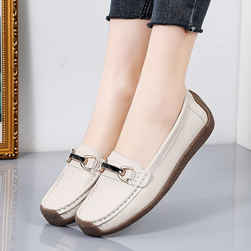 Metal Buckle Decor Loafers Soft & Lightweight Flat Loafers