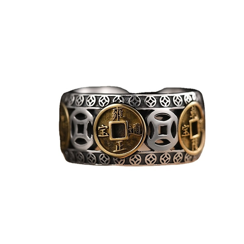 Lucky Five Emperor Copper Money Retro Domineering Ring