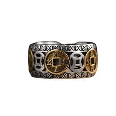 Lucky Five Emperor Copper Money Retro Domineering Ring