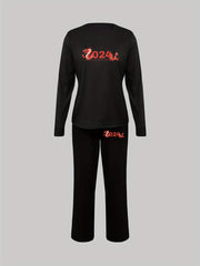 Dragon Print Lounge Set Long Sleeve Top & Pants Women's Loungewear