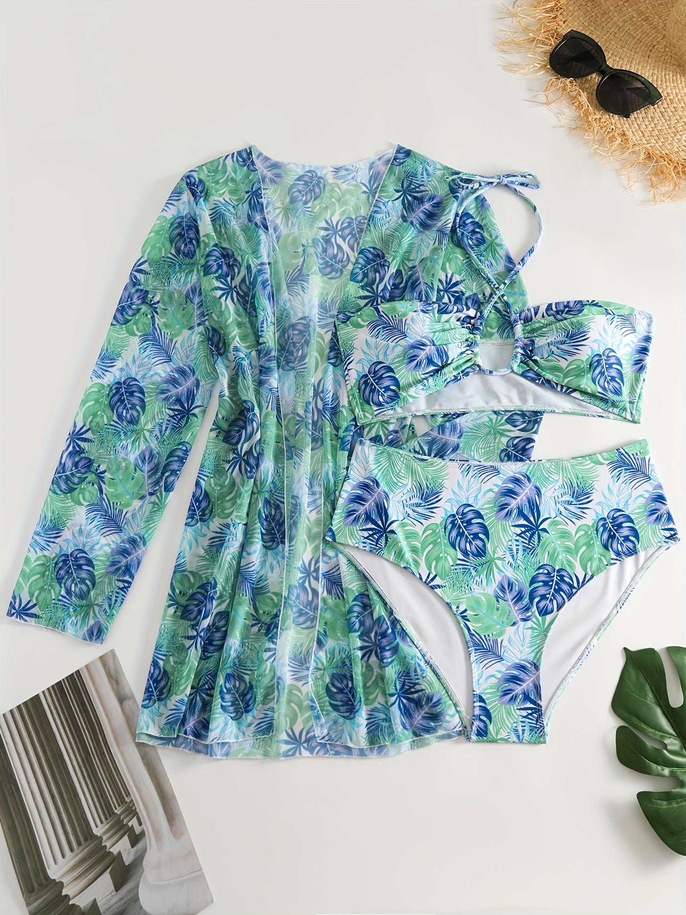  Tropical Print 3 Piece Bikini Set