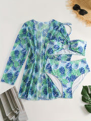 Tropical Print 3 Piece Bikini Set