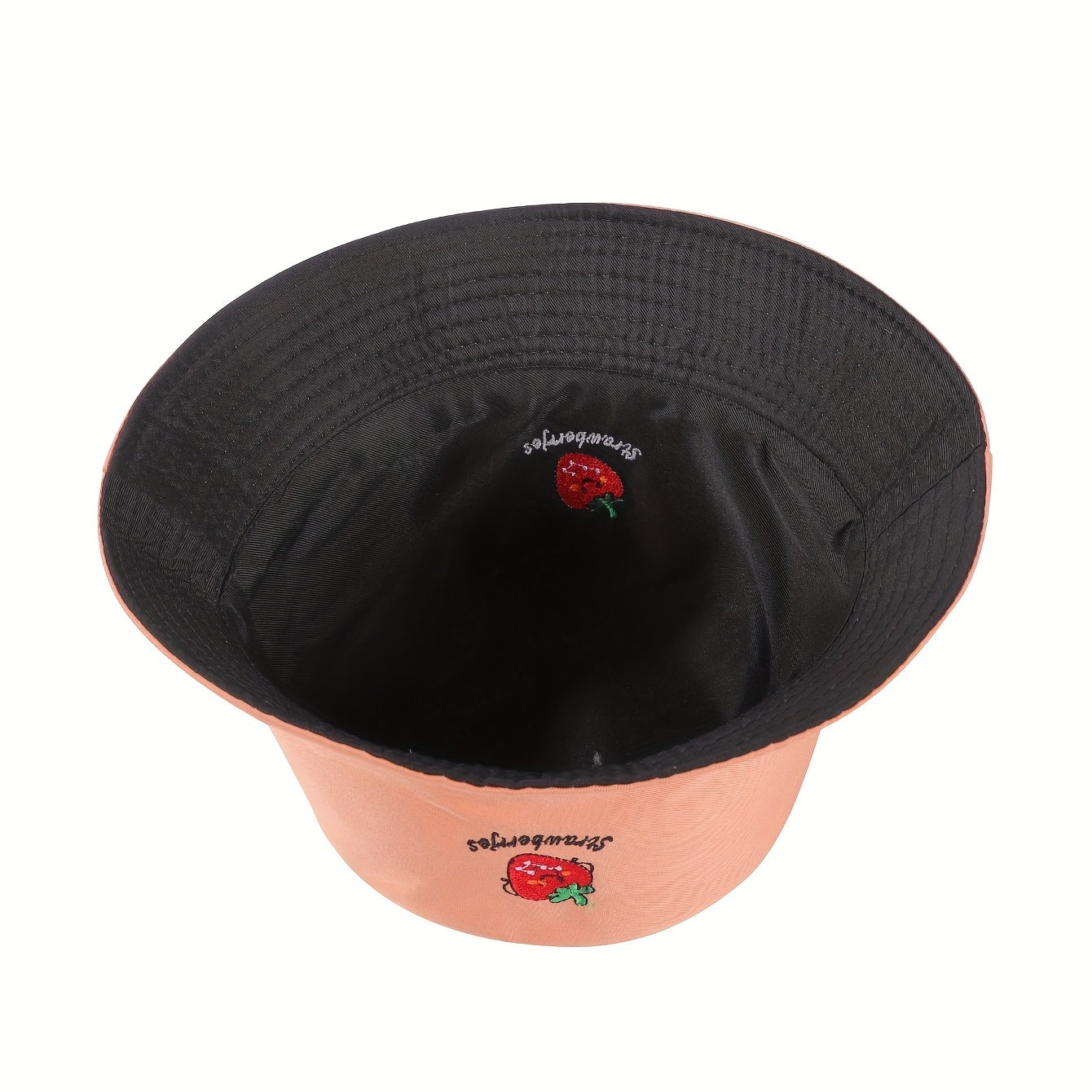 Strawberry Embroidery Bucket Hat Reversible Solid Basin Hat Sunscreen Travel