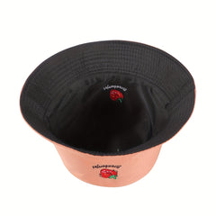 Strawberry Embroidery Bucket Hat Reversible Solid Basin Hat Sunscreen Travel