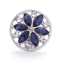 Alloy Flower Decor Round Snap Button with Rhinestones for DIY Jewelry