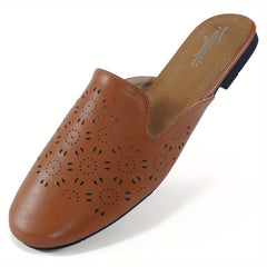 Women's Perforated Flat Mules Closed Toe Slip On Backless Loafers