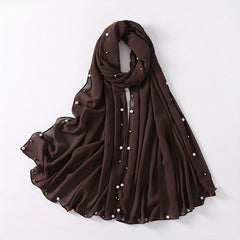 Chiffon Scarf Faux Pearl Rhinestone Hijab Solid Shawl Head Wrap Bandana