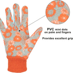 Women Gardening Gloves Soft Cotton Work Gloves Floral Printing PVC Grip Dots
