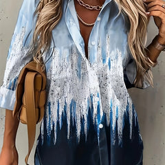  Brush Print Ombre Long Sleeve Button Up Shirt