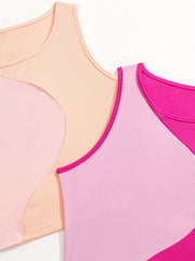 Colorblock Tank Tops Crew Neck Sleeveless Lingerie Set