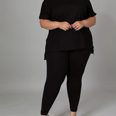  Solid V Neck Top & Skinny Pants 2 Piece Set