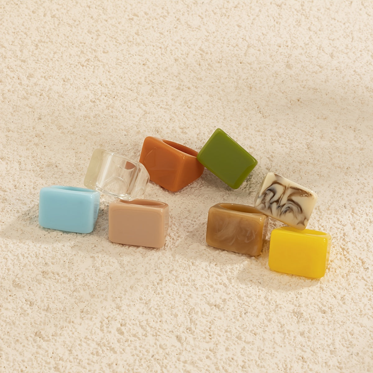 Colorful Square Resin Ring Chunky Stackable Joint Ring