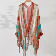 Rainbow Striped Hollowed Out Sunscreen Cardigan Cape