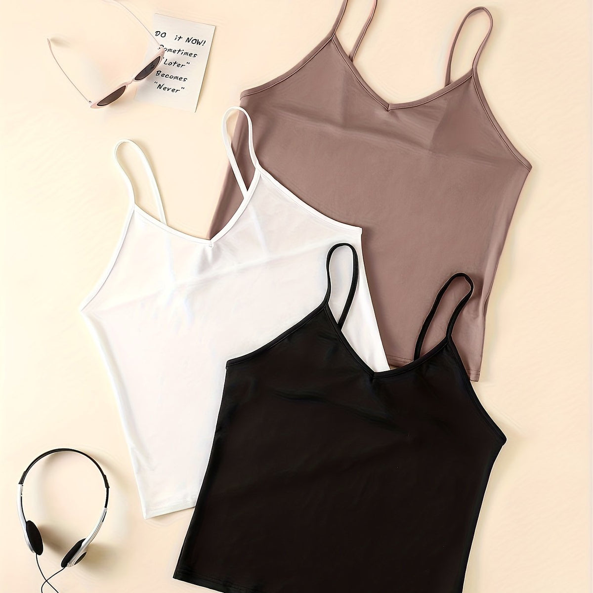 3 Pack Solid Cami Tops V Neck Summer Sleeveless Women's Clothing