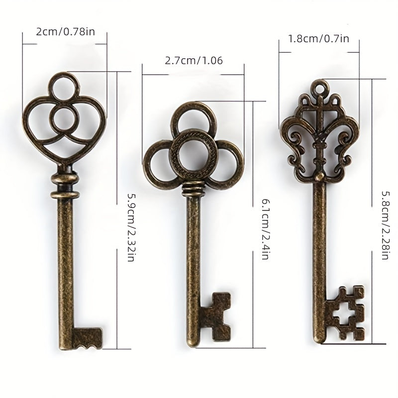 3pcs Large Skeleton Key Retro Style Bronze & Brass Castle Dungeon Pirate Key