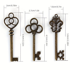 3pcs Large Skeleton Key Retro Style Bronze & Brass Castle Dungeon Pirate Key