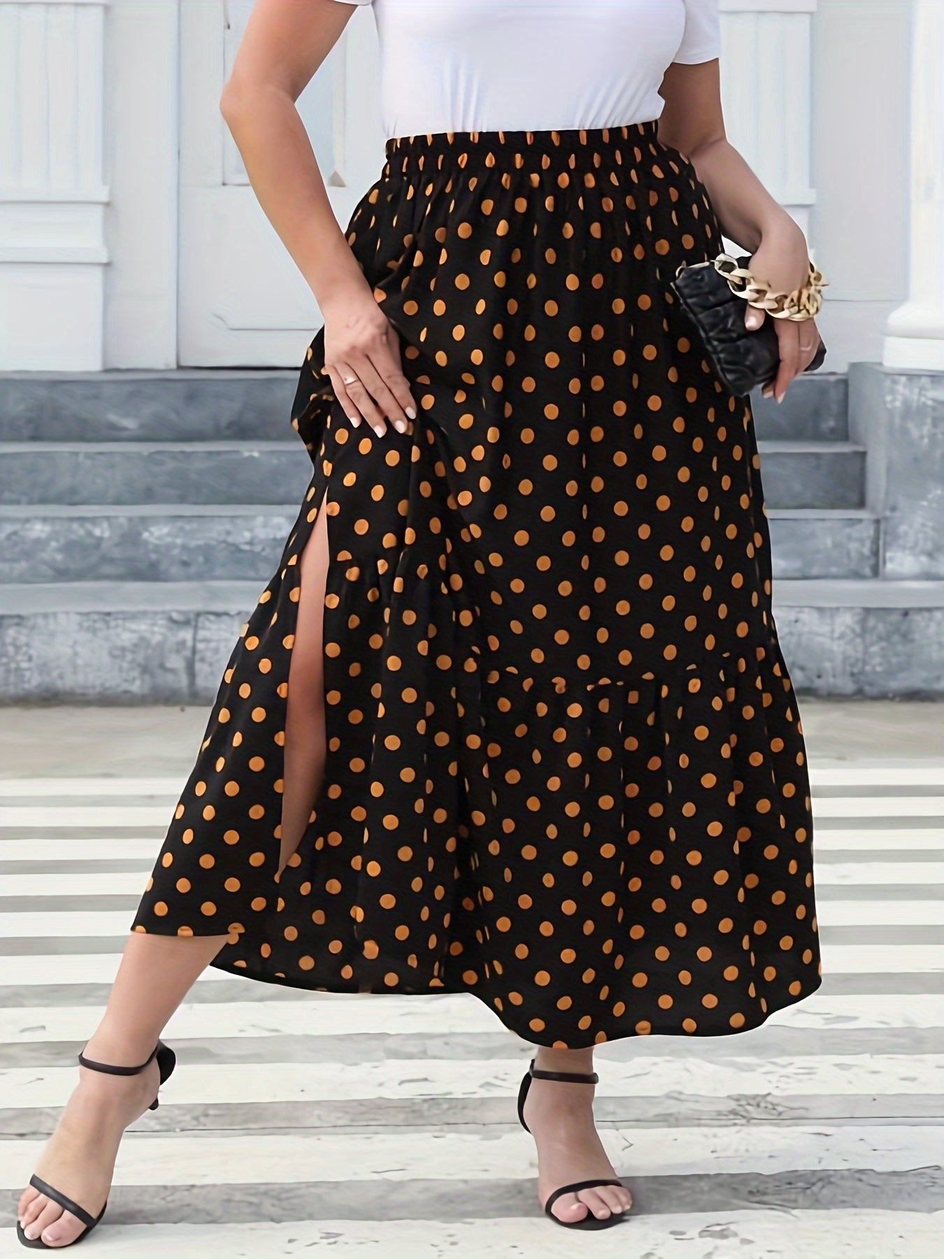  Casual Skirt Women's Plus Dot Print Smock Maxi Skirt