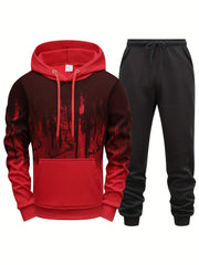 Gradient Print Men's 2pcs Outfit: Hoodie & Sports Trousers