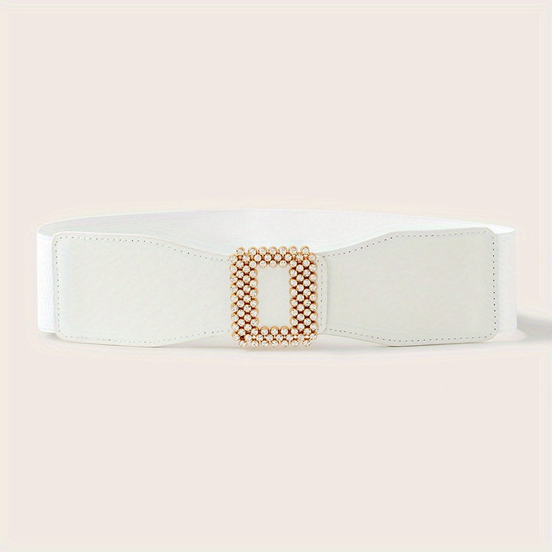 Geometric Rhinestone Buckle Belt PU Wide Be...