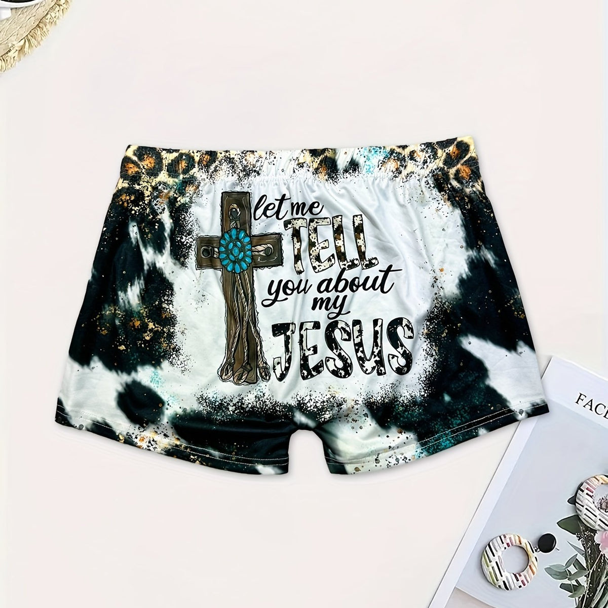 Women's Plus Western Leopard & Cross Skinny Shorts