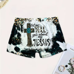 Women's Plus Western Leopard & Cross Skinny Shorts