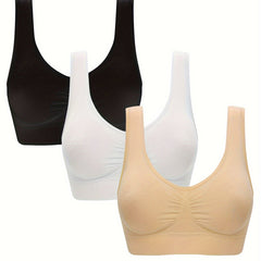 3pcs Wireless Sports Bras Breathable Push Up Intimates Bra