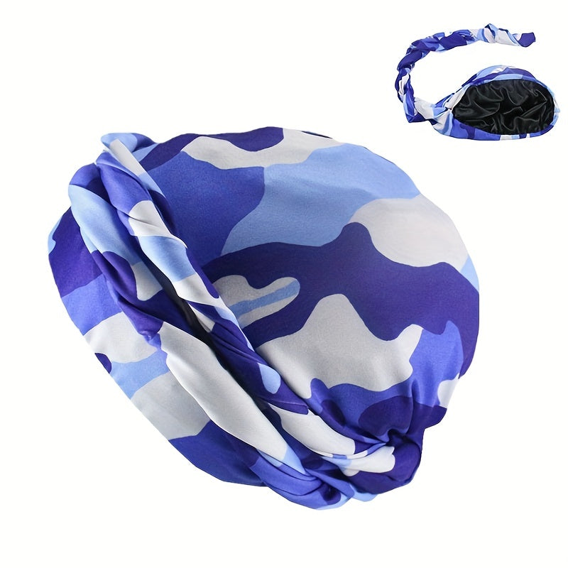 Camouflage Print Turban Cap Pre-tied Head Wrap Elastic Bonnet Lightweight Beanie