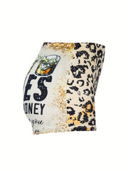  Women's Leopard & Slogan Print High Rise Shorts